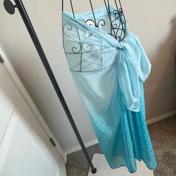 MICHAEL KORS MK Signature Ombre Logo Pareo Turquoise Beach Cover-Up - Picture 15 of 15